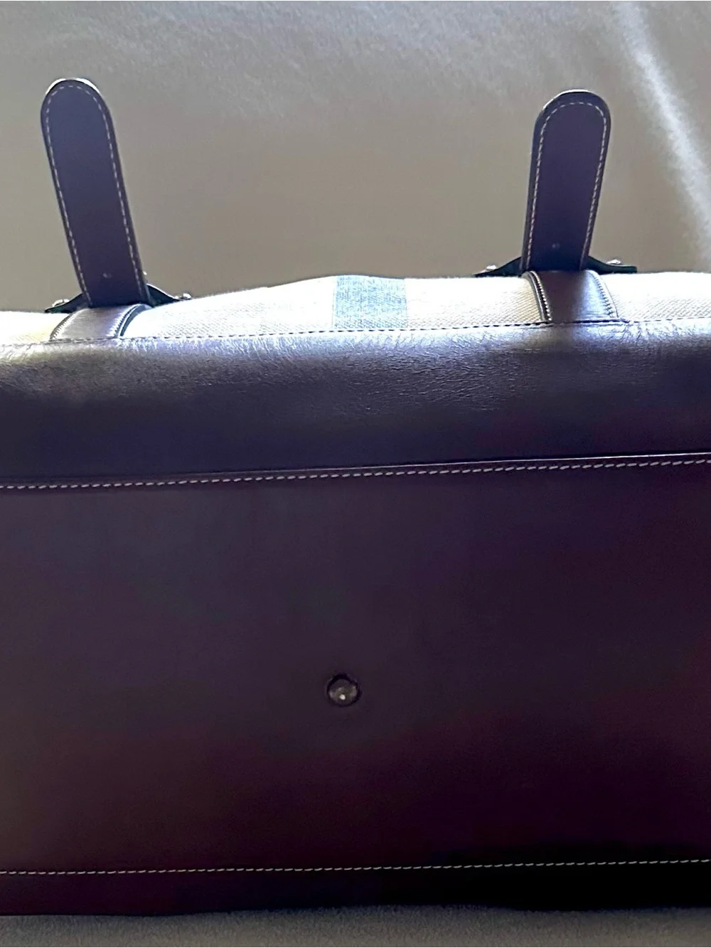 MCM Limited Beige Canvas Brown Leather Trim Boston Weekender Duffle Bag Unisex